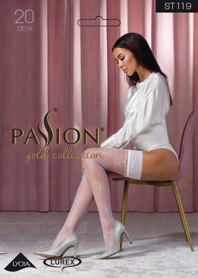 Панчохи Passion ST119 5 white на ажурній силіконовій резинці з квітковим декором і люрексовою ниткою sexstyle | Зображення 2