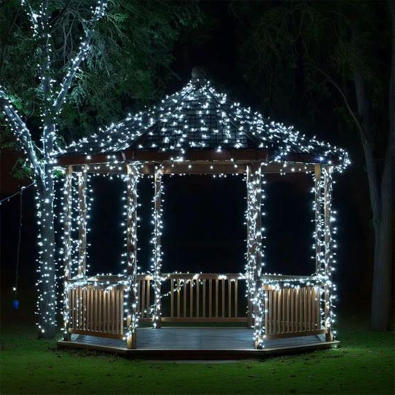Новогодняя гирлянда уличная 100 м 1000 LED с солнечной батареей 8 режимов работы черный провод Белый свет SB1000L100MBW | Зображення 2