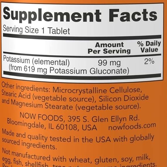 Микроэлемент Калий NOW Foods Potassium Gluconate 99 mg 250 Tabs | Зображення 1