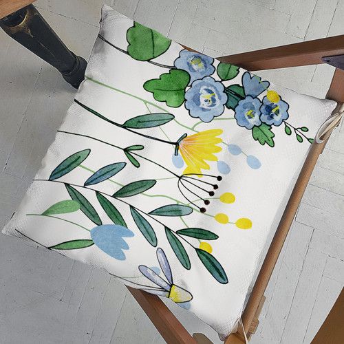 Подушка на стул с завязками Цветочные мотивы 40x40x4 см (PZ_23F028)
