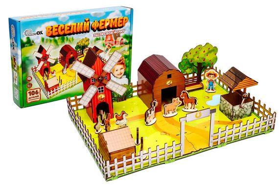 Конструктор Puz-00957 "Веселий  фермер" 3D, дерев'яний, в коробці р.59х40х25 см PuzzleOk