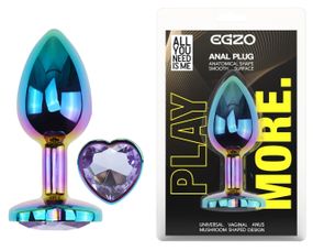 Анальна пробка EGZO Multicolor Heart Plug з аметистом, райдужна, розмір M Sex Aura