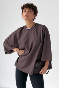 Жіноча футболка оверсайз із декоративним швом на спині - коричневий цвет, ONE SIZE (є розміри)