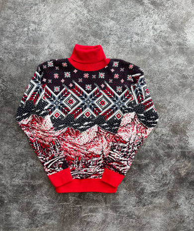 Мужской новогодний свитер с узорами PA2654 цвет красный, размер M | Зображення 3