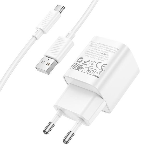СЗУ Hoco C145A Charm QC3.0 18W (1USB-A) + кабель USB to Type-C White | Зображення 6