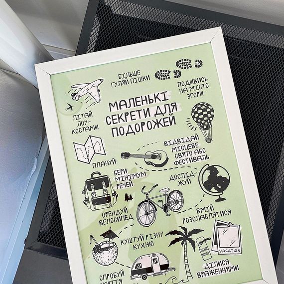 Постер в рамці Маленькі секрети для подорожей 30x42 см, A3 (WMT3_18S022_WH)