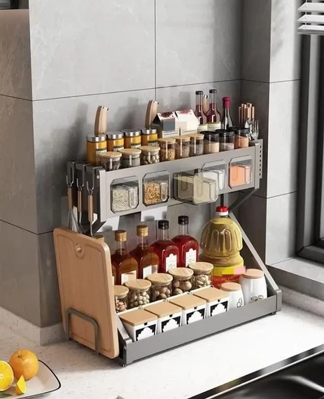 Органайзер для спецій Glaceon Spice Rack двоярусна сушарка-полиця для посуду та приправ, кухонна | Зображення 1