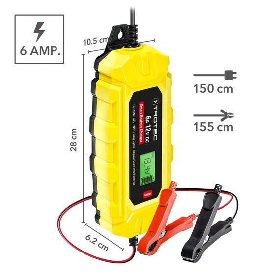 Зарядний пристрій для автомобільного акумулятора Trotec PBCS 6A, 12V, 4-150Ah (4675000010) | Зображення 6
