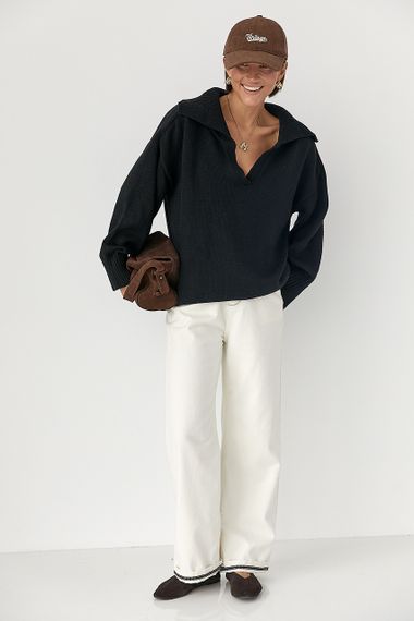 В'заний светр-поло вільного крою - чорний цвет, ONE SIZE (є розміри) | Зображення 2