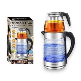 Электрочайник стеклянный 2,2л с заварником 0,8л 1500Вт Sokany SK-09054