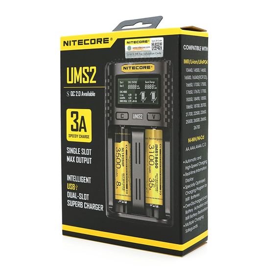 Зарядний пристрій універсальний Nitecore Digicharger UMS2, 2 канали, LCD дисплей, підтримує Li-ion, Ni-MH та Ni-Cd AA (R6), ААA | Зображення 1