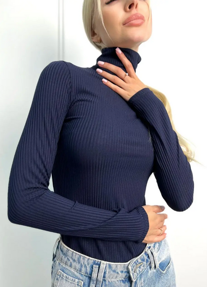 Женский гольф в рубчик мустанг (не утепленный) GF04161 цвет темно-синий, размер 46/48 | Зображення 1