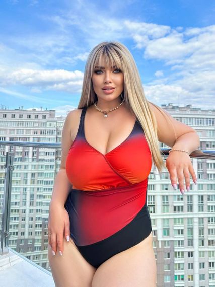 Чорний суцільний купальник PLUS SIZE з помаранчевим градієнтом | Зображення 4