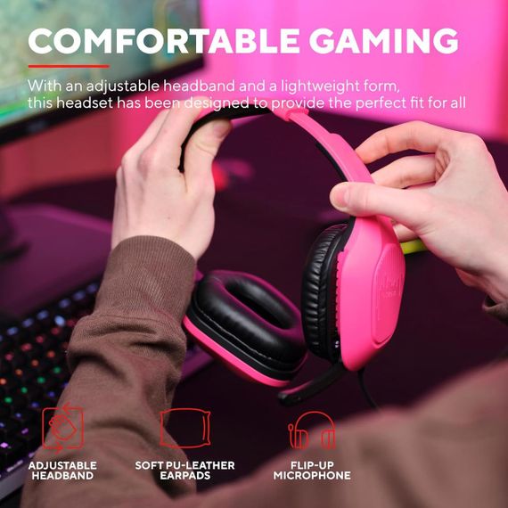 Игровой геймерский набор Trust GXT 790P Tridox: проводная гарнитура 3.5мм, USB мышь 6400 DPI, коврик, розовый | Зображення 8