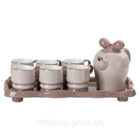 Чайный сервиз на 6 персон с фарфоровой подставкой, серый HP-15-28
