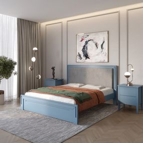 Двоспальне дерев&#039;яне ліжко Mebigrand Торонто Т4 Сіро-синій (S7010R90B)/Аляска 93 (сірий) 140х200 см (MBG-9174)