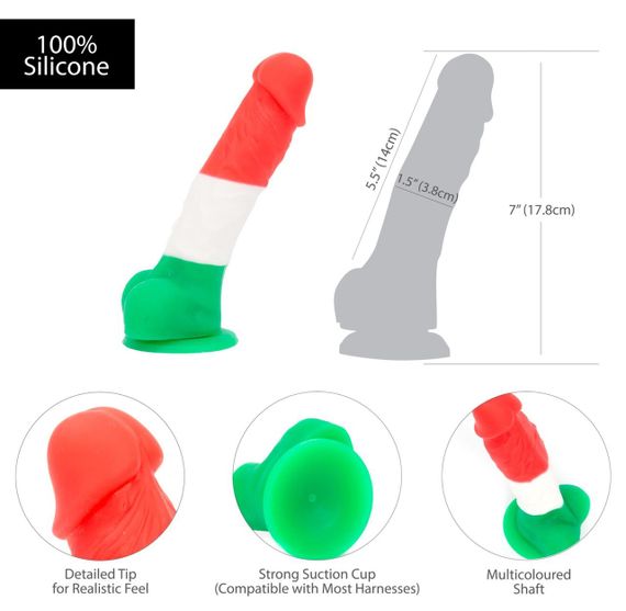 Цветной фаллоимитатор ADDICTION - LEONARDO - 7" - 3 COLOURS, 17,8 см, силикон sexstyle | Зображення 4