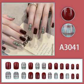Накладные ногти с клеем A3041 Бордовый с голубым 24 шт (A9506)