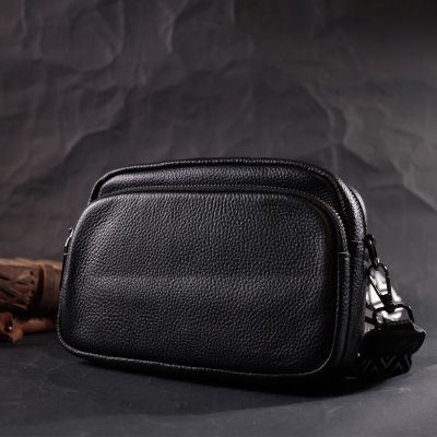 Сумка Vintage Компактна жіноча крос-боді з натуральної шкіри Чорна (22294) | Зображення 2