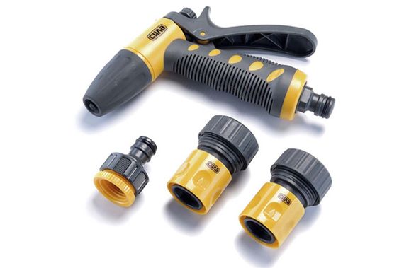 Набор: пистолет-распылитель, коннекторы для шланга 3/4: 3/4 аквастоп, 3/4, адаптер 1/2+3/4 СИЛА