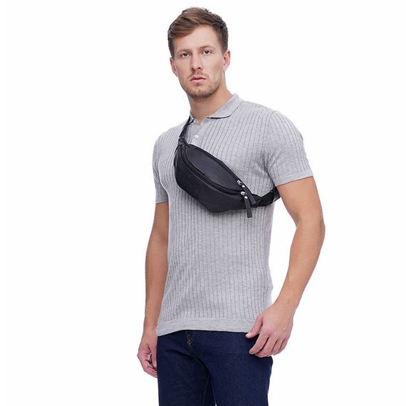 Шкіряна бананка, чоловіча сумка жіноча з натуральної шкіри, WB-134 чорна барсетка | Зображення 4