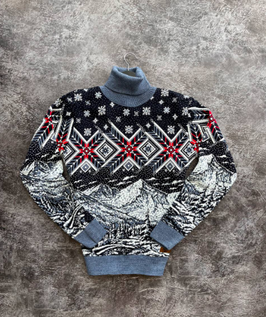 Мужской новогодний свитер с узорами PA2654 цвет голубой, размер L | Зображення 3