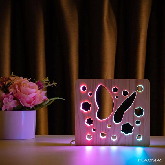 Светильник ночник ArtEco Light из дерева LED "Бабочка" с пультом и регулировкой цвета... | Зображення 1