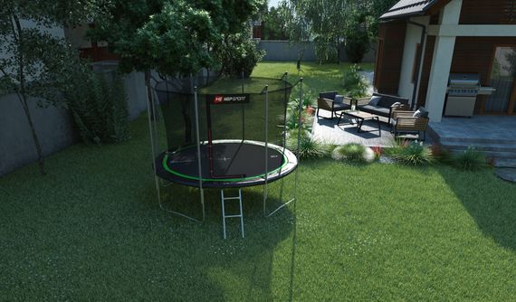 Батут Hop-Sport 10ft (305см) чорно-зелений з внутрішньою сіткою (4 ноги) | Зображення 4