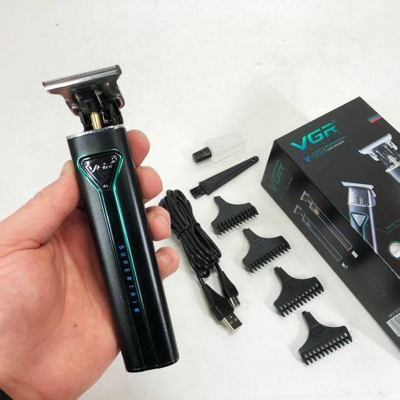Професійна акумуляторна машинка для стрижки VGR V-009 тример для бороди та вусів. Колір: зелений | Зображення 1
