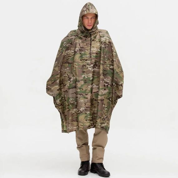 Качественный дождевик пончо (плащ-палатка) мультикам тактический RD-715 укрепленный камуфляж | Зображення 5