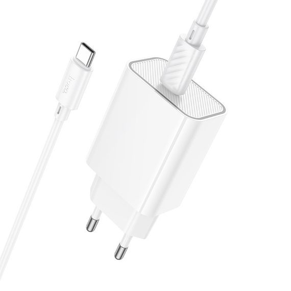 МЗП Hoco C143A Benefit PD20W (1USB-C) + кабель Type-C to Type-C White | Зображення 5