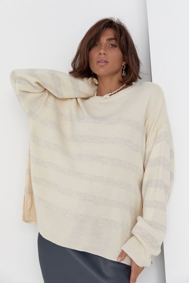 Кофта женская oversize в полоску - кремовый цвет, M (есть размеры) | Зображення 5