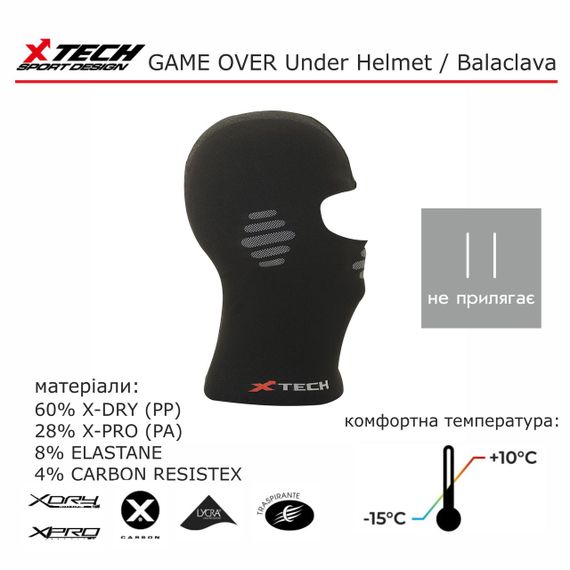 Балаклава X TECH (формована) Sottocasco Game Over Nero чорна | Зображення 1
