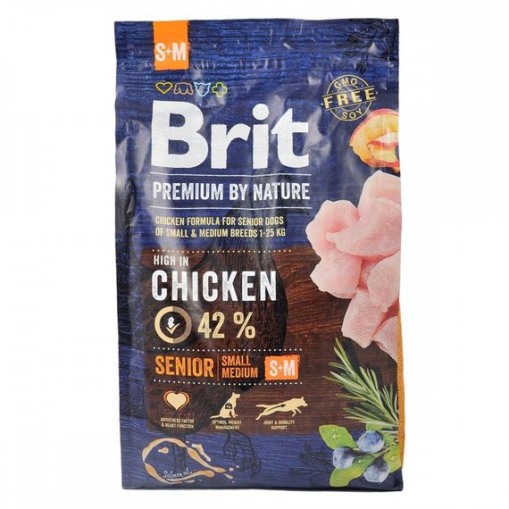 Корм сухий Brit Premium Dog Senior S+M для собак дрібних та середніх порід похилого віку вагою 1-25 кг з куркою 3 кг | Зображення 3