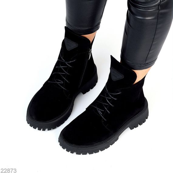 Круті зимові чорні черевики натуральна замша стильний декор | Зображення 3