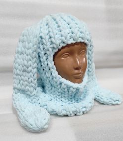 Балаклава колір 522 плюшева з вушками зайчика блакитна