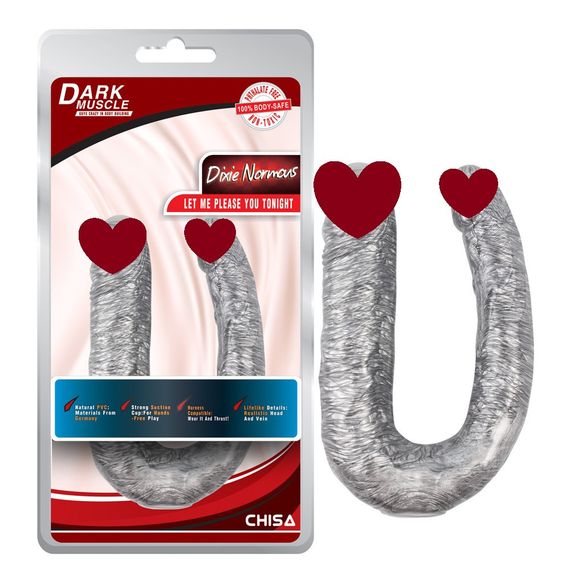 Фалоімітатор подвійний (двосторонній) Chisa Dark Muscle Dixie Normous, сріблястий Sex Aura