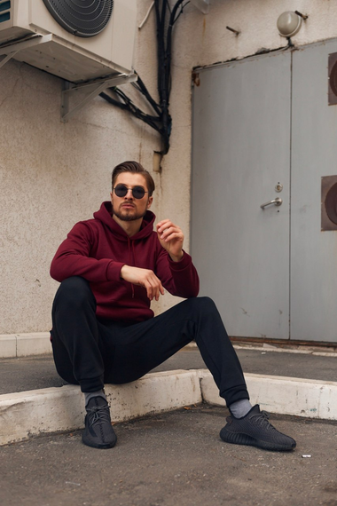 Мужской теплый худи-толстовка на флисе, BD0001 цвет бордовый, размер XL | Зображення 3