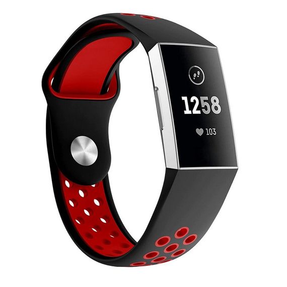 Силиконовый ремешок Primo с перфорацией для фитнес браслета Fitbit Charge 3 / 4 - Black&Red / размер L | Зображення 1
