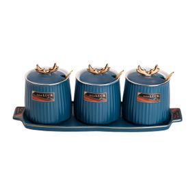 Набор банок с подставкой для сыпучих продуктов, 400 мл, синие HP-15-32