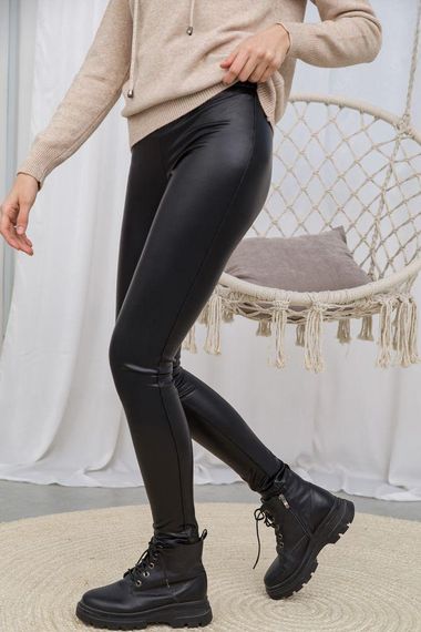 Черные лосины на флисе из эко-кожи 102R271 | Зображення 1