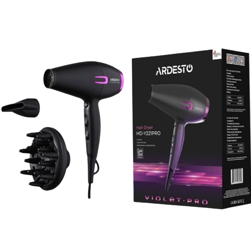 Фен 1750-2100W (2 швидкості/3 темпер.режими) чорний HD-Y221PRO Ardesto | Зображення 1