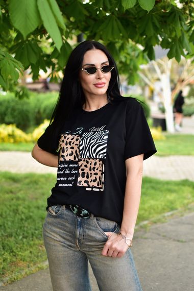 Женская летняя футболка с принтом хлопковая GF5248 размер 54/56 цвет черный
