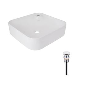Комплект Qtap Stork: Раковина накладна квадратна 430x430x125 мм White + Донний клапан PU02