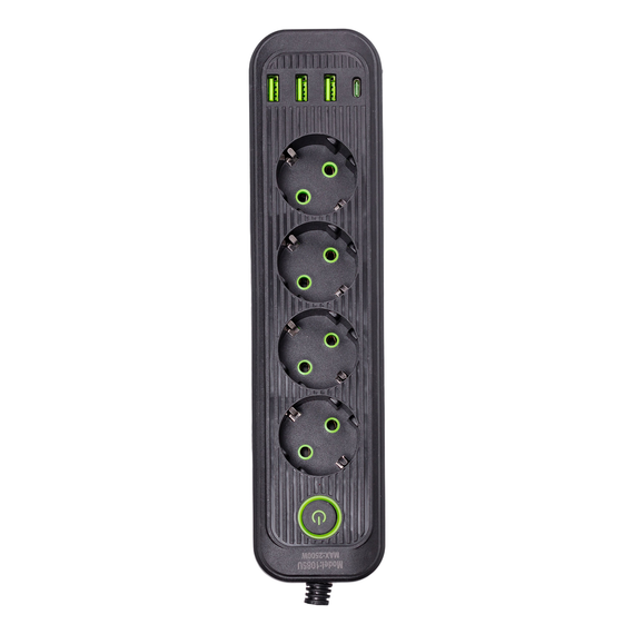 Мережевий фільтр 2.8 м подовжувач на 4 розетки з 3 USB 1 Type-C та кнопкою відключення HP-5-13MF | Зображення 2