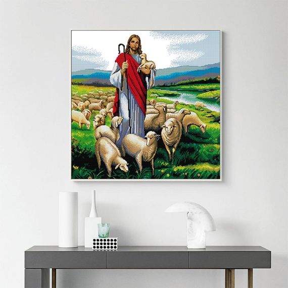 Набір для вишивання за нанесеною на канву схемою "Jesus Shepherd 6". AIDA 14CT printed 55*55 см | Зображення 7