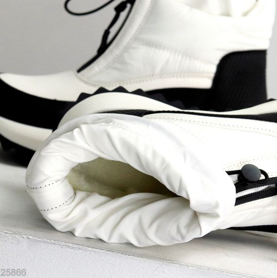 Спортивные черно-белые ботинки дутики водонепроницаемые с фиксатором | Зображення 6