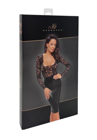 Сукня Noir Handmade F295 Euphoria, M, black, мереживо, глибоке декольте, спідниця міді під латекс sexstyle | Зображення 11