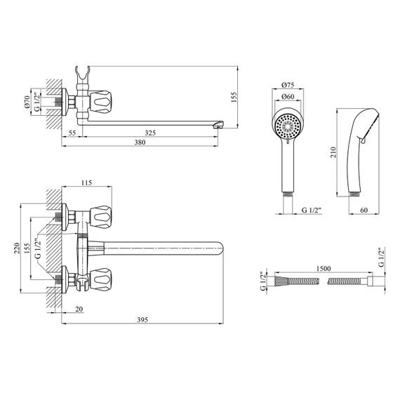 Змішувач для ванни Kroner KRM Hamburg - C070 (CV012067) | Зображення 1