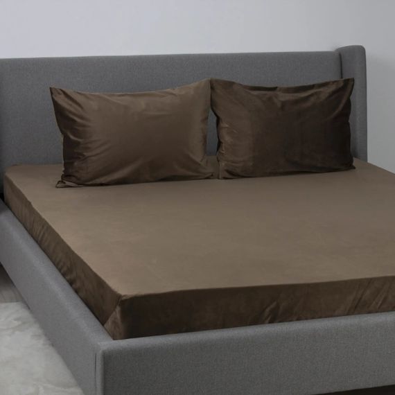 Простирадло на резинці двоспальне ТЕП VELOUR 2-04756_34182 180х200 см шоколадна